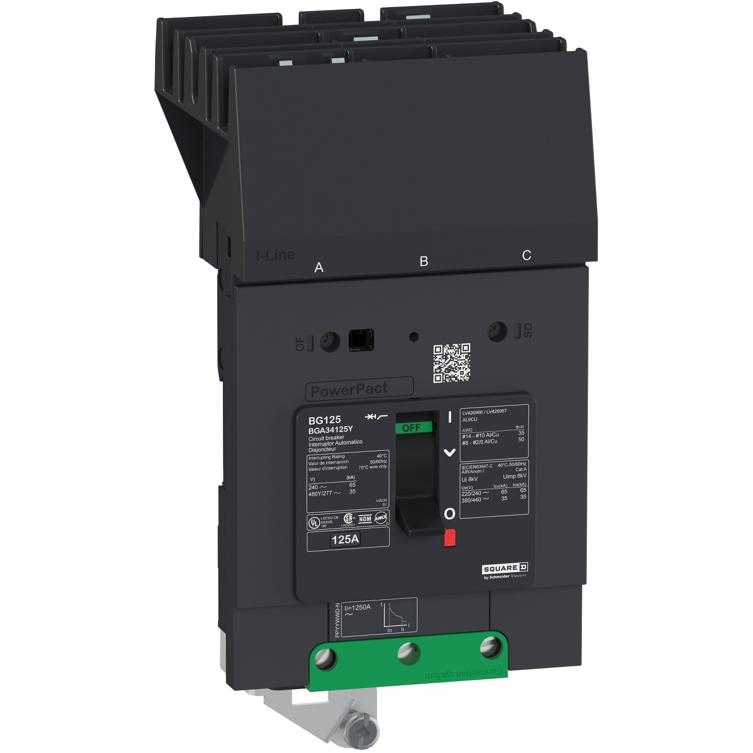 Schneider Electric Molded Case Circuit Breaker; 3-Pole; 60A; 480VAC/250VDC; 18kA @ 480VAC; I-Line; UL 489